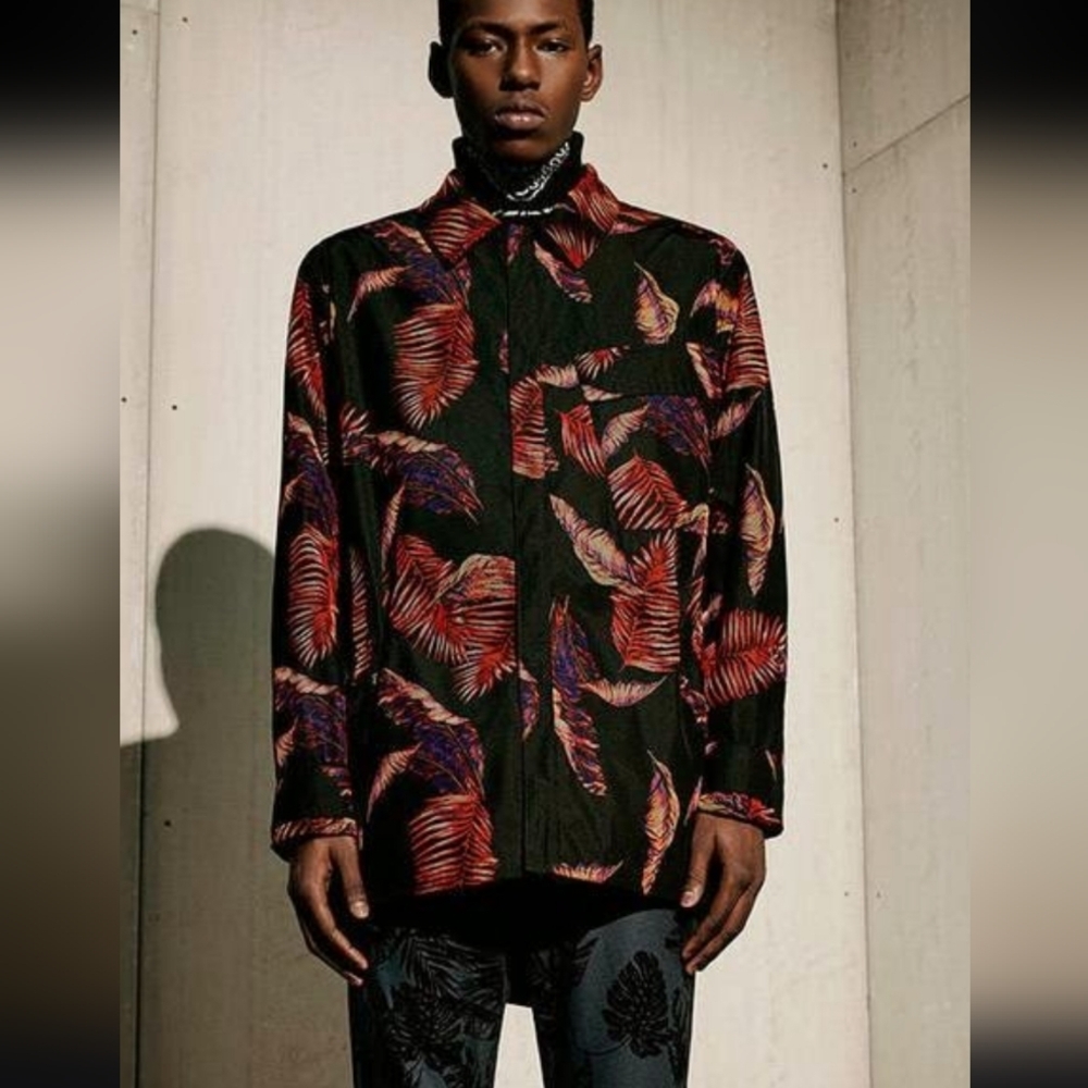 Alexander‎ Wang Black And Red Leaf Print Snap Button Jacket Size EU 48